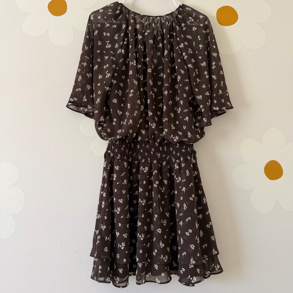 EUC Abercrombie Angel Sleeve Sheer Mini  Dress Brown Floral Cottagecore TALL - Picture 10 of 15